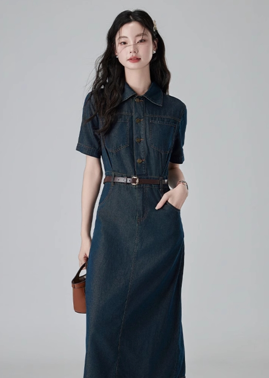 牛仔短裙收腰高級感連衣裙